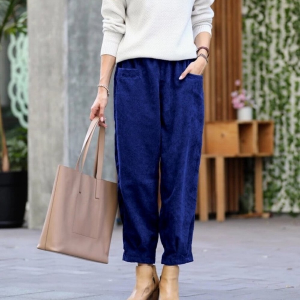 ZENANA Corduroy Royal Blue Front Pocket Baggy Pant